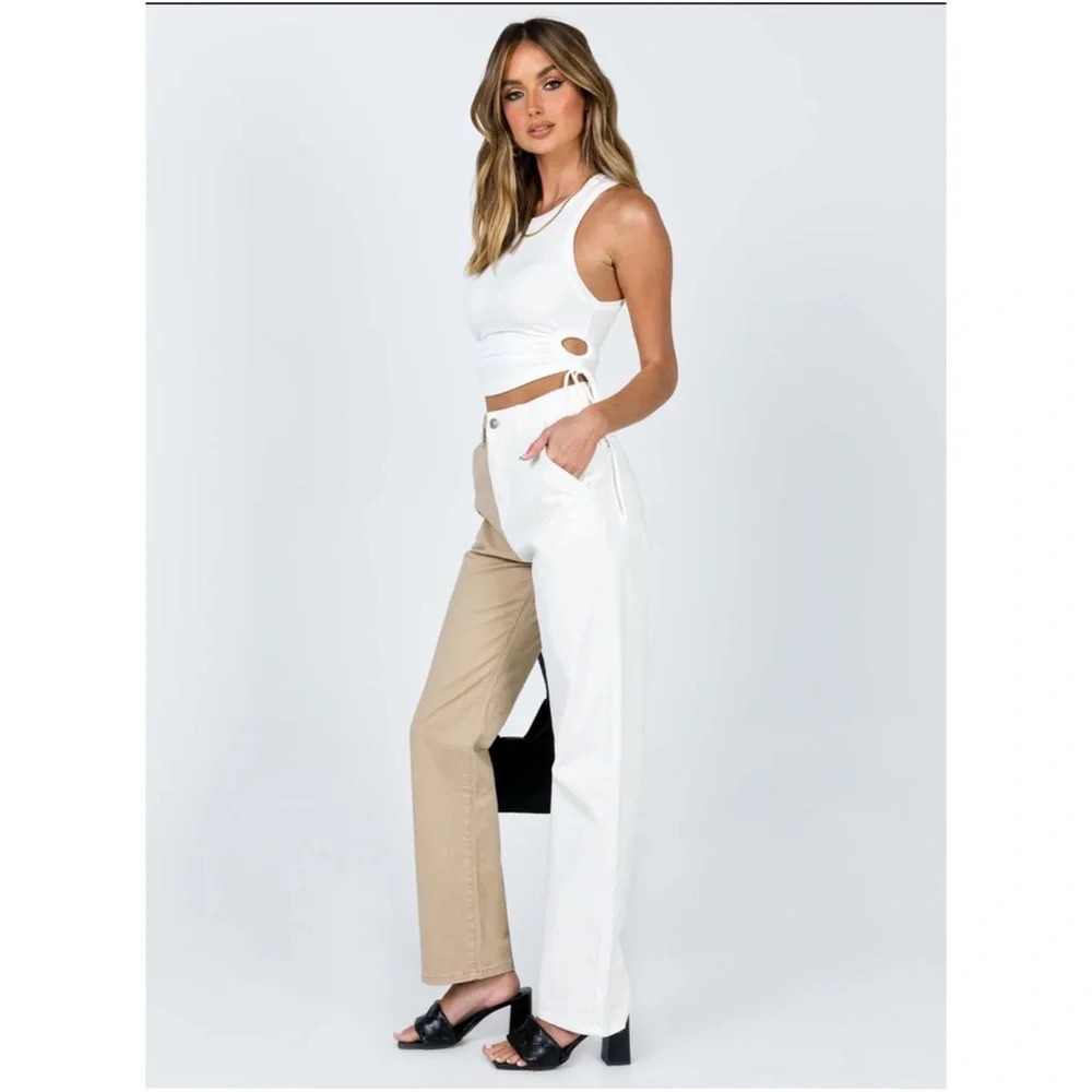 Princess‎ Polly Beige/White Mom Jeans * New